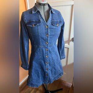 Allegra K Blue Denim Button-Front Women's Dress